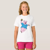 Varken als handbalspeler met handbal t-shirt (Voorkant volledig)
