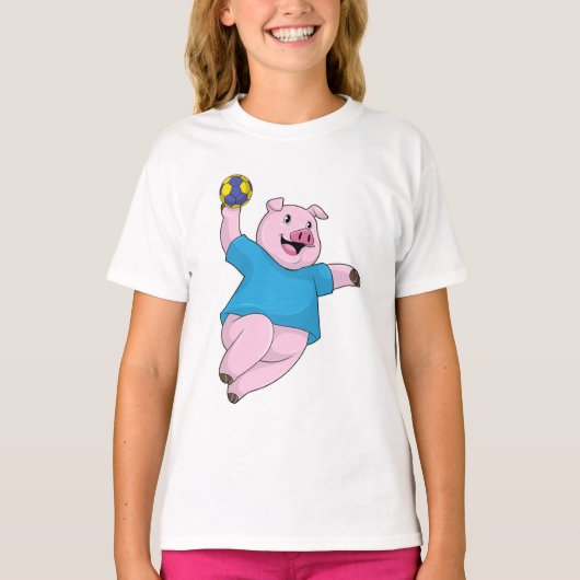 Varken als handbalspeler met handbal t-shirt (Voorkant)