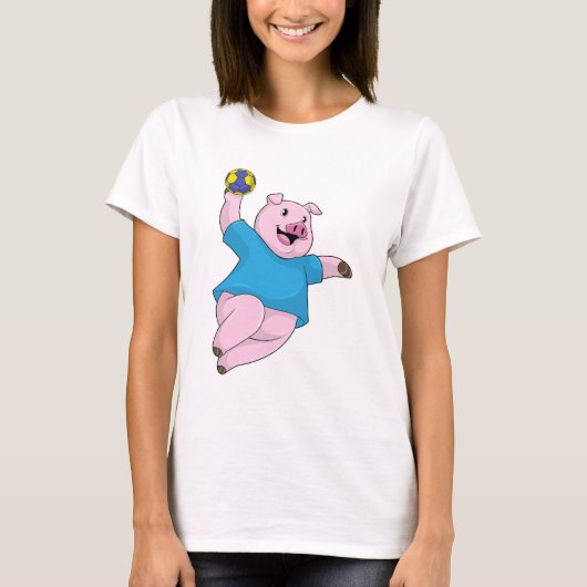 Varken als handbalspeler met handbal t-shirt (Voorkant)