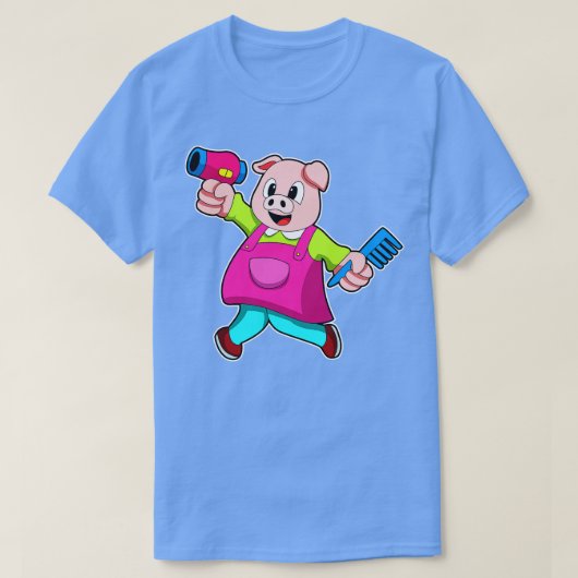 Varken als kapper met haardroger Kam T-shirt (Design voorkant)
