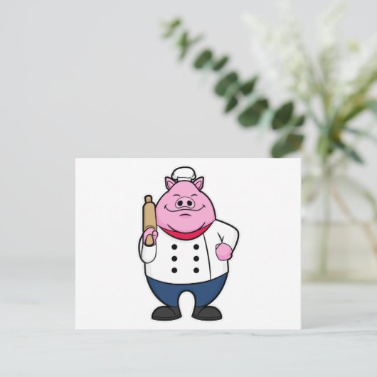 Varken als kok met deegroller briefkaart (Staand voorkant)
