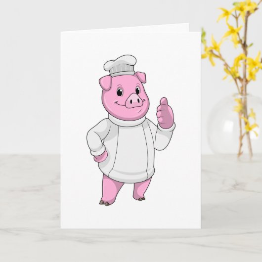 Varken als kok met koks hoed kaart (Gele Bloem)