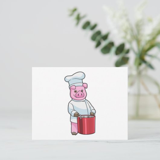 Varken als kok met kookpot briefkaart (Staand voorkant)