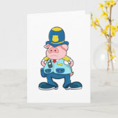 Varken als politieagent met politie-uniform en -ho kaart (Gele Bloem)