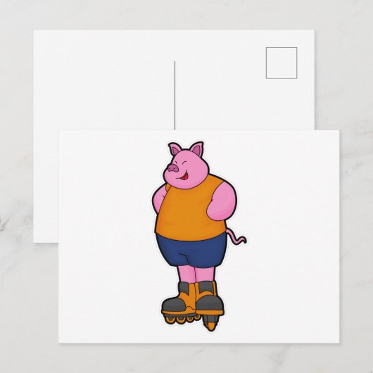 Varken als schaatser met inline schaatsen briefkaart (Voorkant / Achterkant)