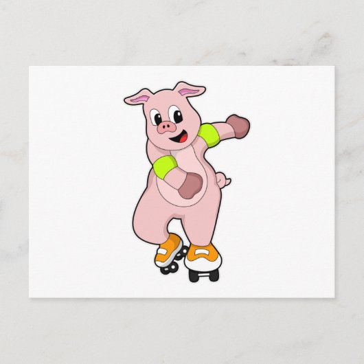 Varken als schaatser met skeelers briefkaart (Voorkant)