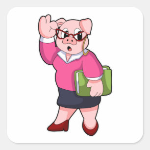 Varken als secretaris met bril vierkante sticker