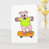 Varken als Skater op Skateboard Kaart (Gele Bloem)