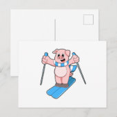 Varken als Skiloper met Sjaal & Skistokken Briefkaart (Voorkant / Achterkant)