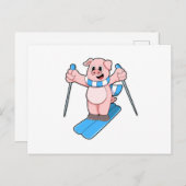 Varken als Skiloper met Skisjaal & Skistokken Briefkaart (Voorkant / Achterkant)