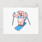 Varken als Skiloper met Skisjaal & Skistokken Briefkaart (Voorkant)