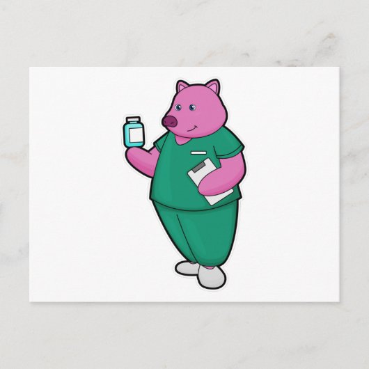 Varken als verpleegster met medicijnen briefkaart (Voorkant)