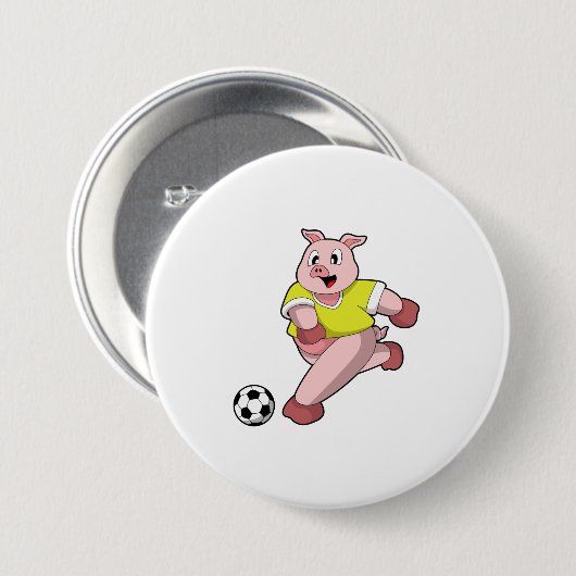 Varken als Voetbalspeler met Voetbal Ronde Button 7,6 Cm (Voorkant /achterkant)
