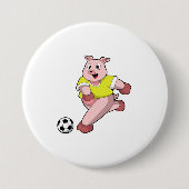 Varken als Voetbalspeler met Voetbal Ronde Button 7,6 Cm (Voorkant)