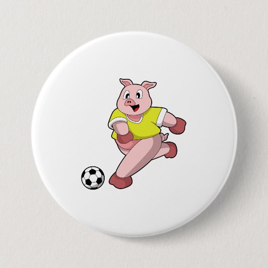 Varken als Voetbalspeler met Voetbal Ronde Button 7,6 Cm (Voorkant)