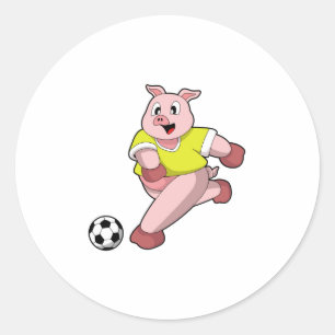 Varken als Voetbalspeler met Voetbal Ronde Sticker