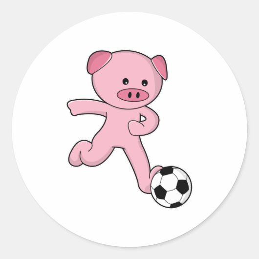 Varken als Voetbalspeler met Voetbal Ronde Sticker (Voorkant)