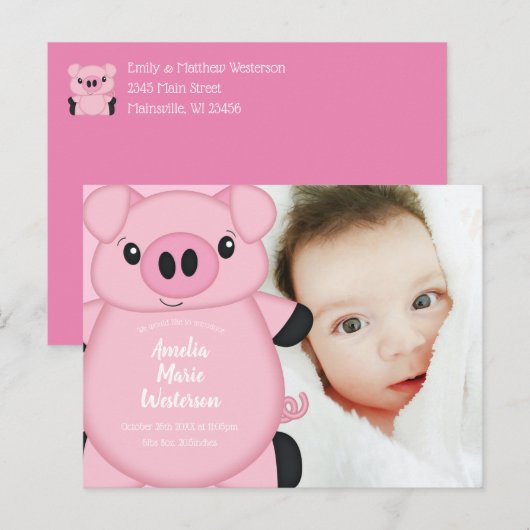 Varken Baby shower Boerderij Roze Meisje Briefkaart (Voorkant / Achterkant)
