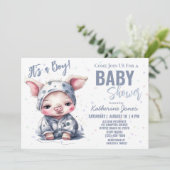 Varken Baby shower Dusty Blue Boy Boerderij Kaart (Staand voorkant)