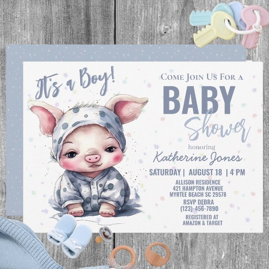 Varken Baby shower Dusty Blue Boy Boerderij Kaart