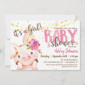 Varken Baby shower uitnodiging, Meisje Boerderij Kaart (Voorkant)