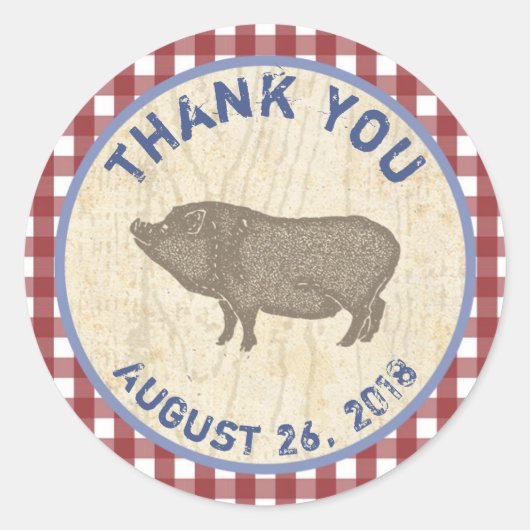 Varken Bedankt Favor Sticker voor Varkens BBQ (Voorkant)