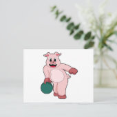 Varken bij bowlen met bowlingbal briefkaart (Staand voorkant)