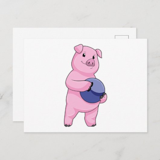 Varken bij bowlen met bowlingbal briefkaart (Voorkant / Achterkant)