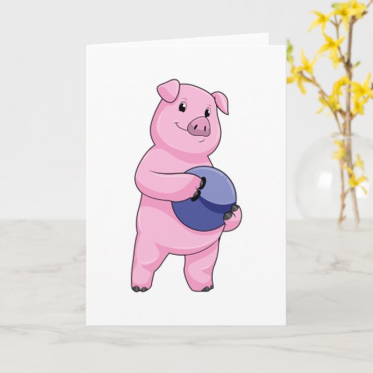 Varken bij bowlen met bowlingbal kaart (Gele Bloem)