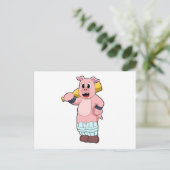 Varken bij Cricket met cricketbat Briefkaart (Staand voorkant)