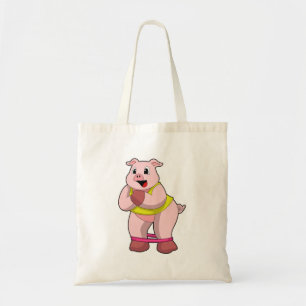 Varken bij fitness met rubberband tote bag