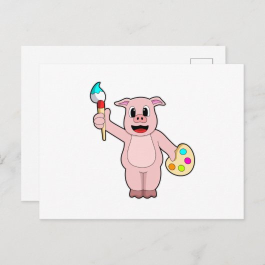Varken bij het schilderen met kwast en kleur briefkaart (Voorkant / Achterkant)
