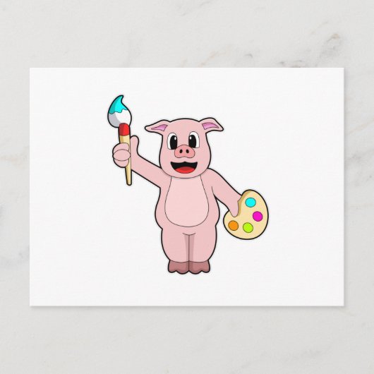 Varken bij het schilderen met kwast en kleur briefkaart (Voorkant)