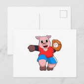 Varken bij honkbal met honkbalhandschoen briefkaart (Voorkant / Achterkant)