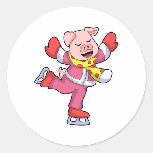 Varken bij ijsschaatsen met ijsscheuren ronde sticker (Voorkant)
