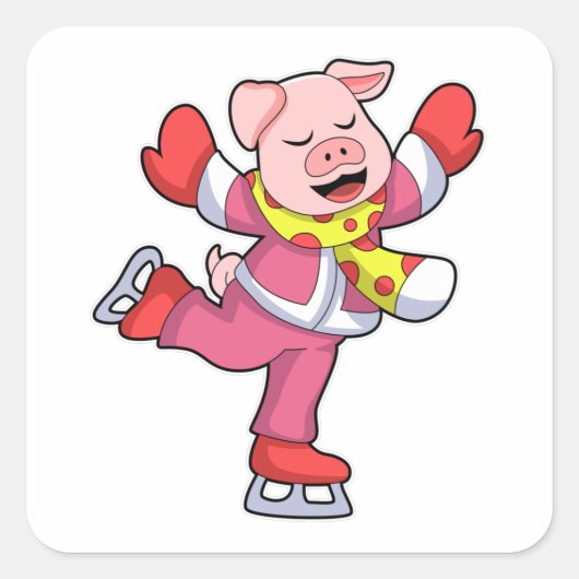 Varken bij ijsschaatsen met ijsscheuren vierkante sticker (Voorkant)