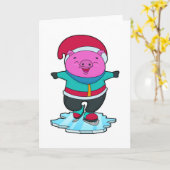 Varken bij schaatsen met schaatsen en hoed kaart (Gele Bloem)