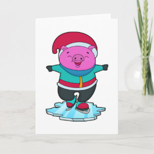 Varken bij schaatsen met schaatsen & hoed kaart