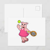 Varken bij tennis met tennisracket briefkaart (Voorkant / Achterkant)