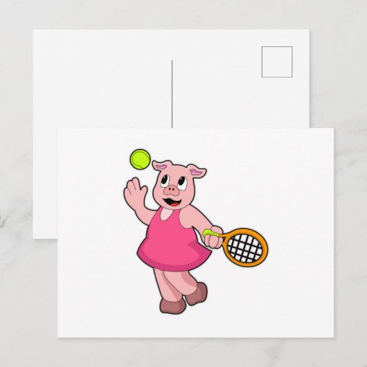 Varken bij tennis met tennisracket briefkaart (Voorkant / Achterkant)