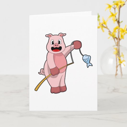 Varken bij vissen met hengel & vis kaart (Gele Bloem)