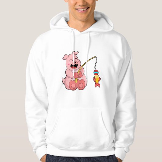 Varken bij vissen met vis hoodie (Voorkant)