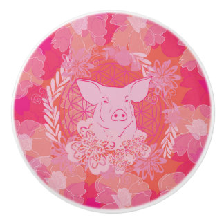 varken,bloem des levens, blauw, mandala,zen,chakra keramische knop