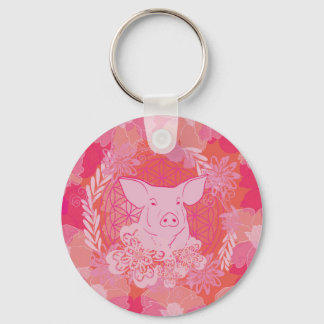 varken,bloem van het leven, blauw, mandala,zen,cha sleutelhanger