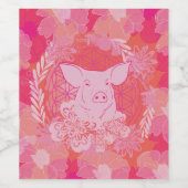 varken,bloem van het leven, blauw, mandala,zen,cha wijn etiket (Enkel label)