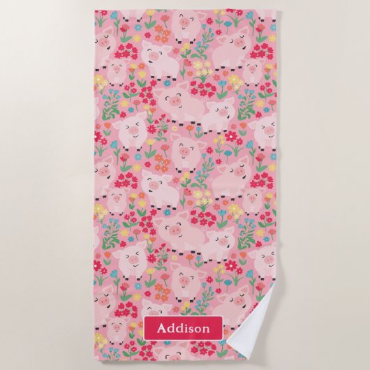 Varken Boerderij Dier Bloemen Rustiek Gepersonalis Strandlaken (Voorkant)