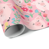 Varken Boerderij Dier Bloemen Rustiek Verjaardagsf Cadeaupapier (Rol Hoek)