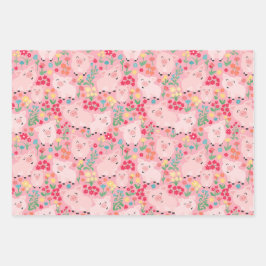 Varken Boerderij Dier Bloemen Rustiek Verjaardagsf Inpakpapier Vel