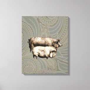 Varken Boerderij Land Antiek Illustratie Art Canvas Afdruk