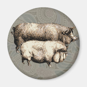 Varken Boerderij Land Antiek Illustratie Art Magneet